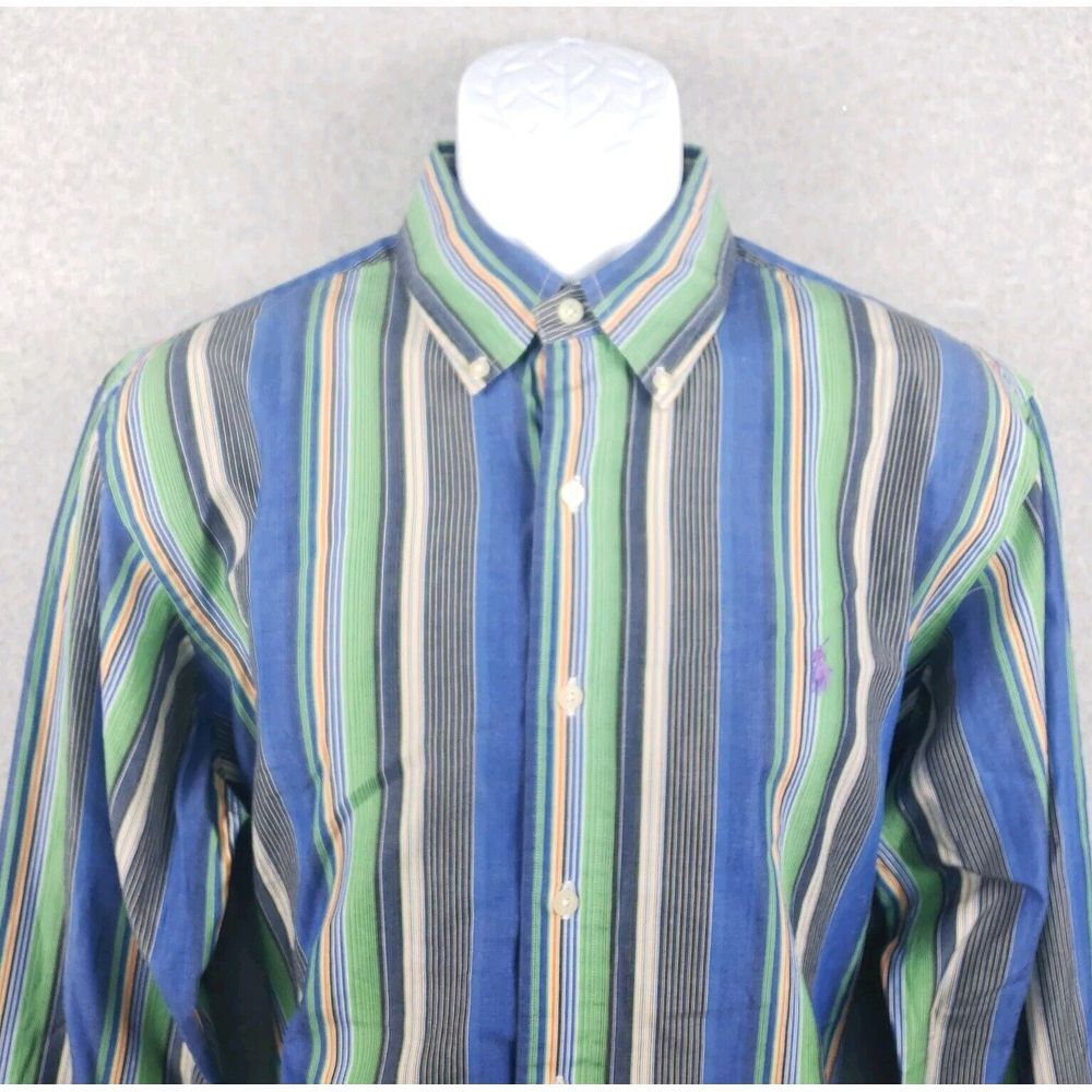 Vintage Ralph Lauren Golf Mens Button‎ Down Shirt Large Green Blue Gray